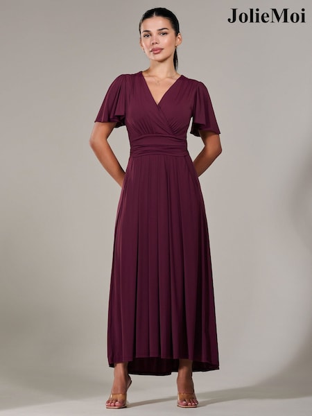 Jolie Moi Purple Petite Short Sleeve Soft Silky Jersey Maxi Dress (G00628) | 391 QAR