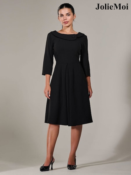 Jolie Moi Black Petite Petite Button Collar Dress (G00629) | ₪392