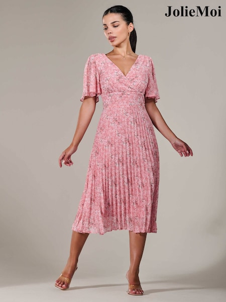 Vaaleanpunainen - Jolie Moi Petite Chiffon Laskostettu/vekki- Midaxi Mekko (G00636) | €118