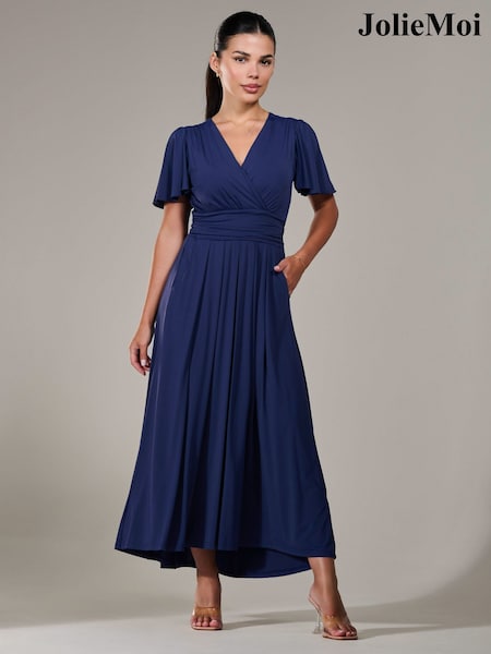 Sininen - Jolie Moi Short Sleeve Soft Silky Jersey Maxi Dress (G00639) | €124