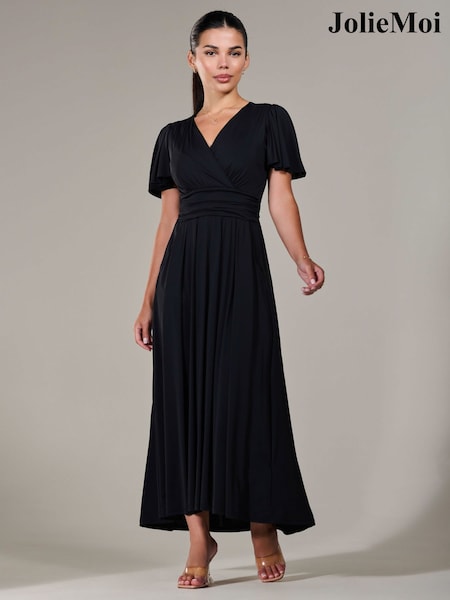 Jolie Moi Black Petite Short Sleeve Soft Silky Jersey Maxi Dress (G00641) | €121