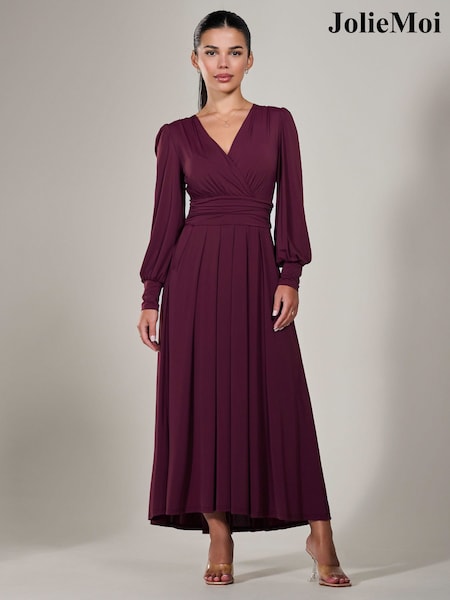 Jolie Moi Purple Petite Petite Long Sleeve Soft Silky Jersey Maxi Dress (G00643) | 470 QAR