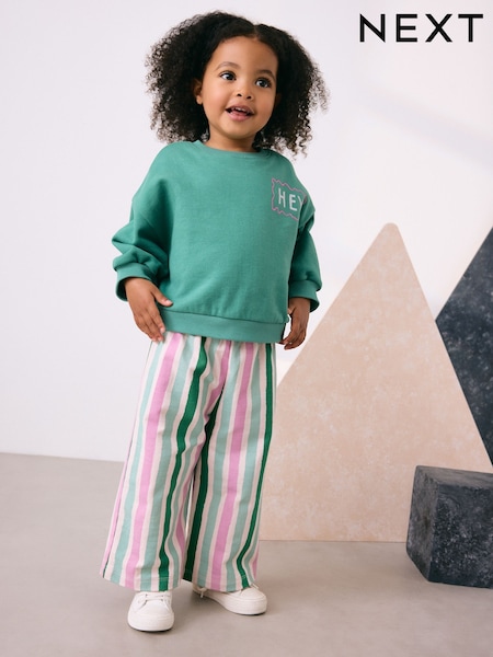 Green Hey Hi Sweatshirt & Wide Leg Trousers Set (3mths-7yrs) (G00674) | AED76 - AED97