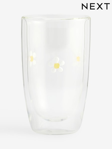 Set of 2 White Daisy Double Walled Tumbler Glasses (G00748) | AZN 56