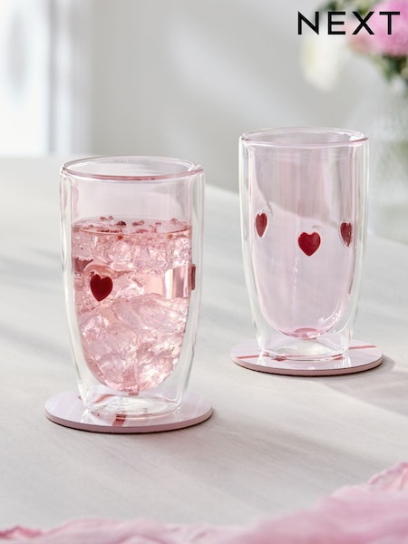 Pink Hearts Double Walled Tumbler Glasses (G00751) | €26