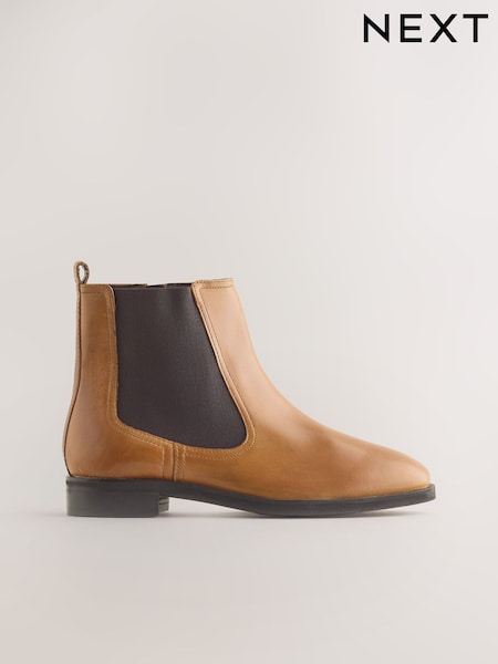 Tan Brown Leather Extra Wide Fit Forever Comfort® Chelsea Ankle Boots (G00787) | R$ 515
