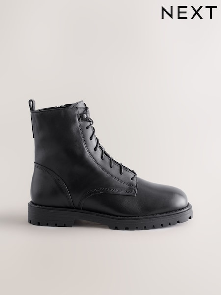 Schwarzes Leder - Forever Comfort® Square Toe Lace-Up Boots (G00790) | 95 €