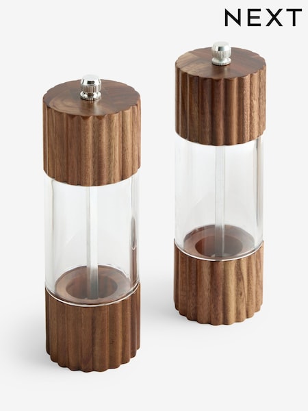 Natural Wood Rib Salt and Pepper Unfilled Grinder Set (G00807) | AED83