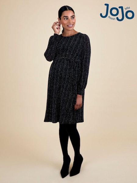 JoJo Maman Bébé Black Sparkle Maternity Mini Dress With Tie (G00813) | €77