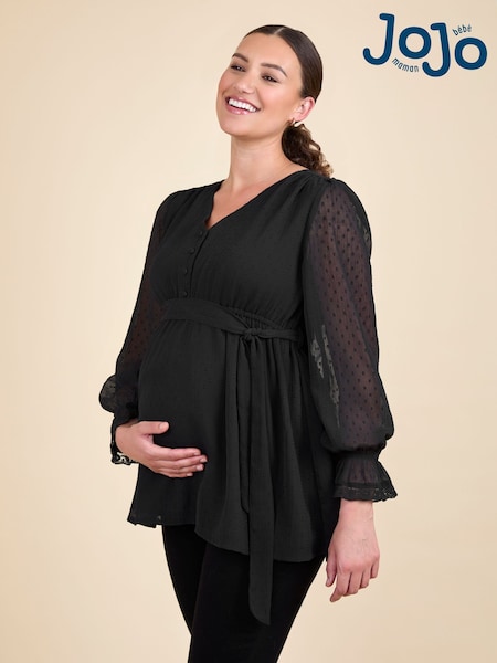 JoJo Maman Bébé Black Maternity Lace Trim Blouse (G00821) | AED262