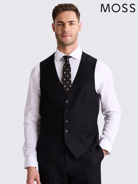 MOSS Tailored Fit Black Twill Waistcoat (G00837) | R$ 1.285