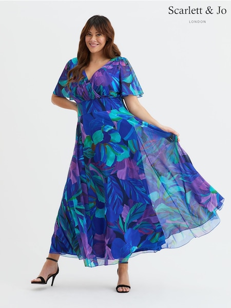 Scarlett & Jo BlueMidnight Curve Isabelle Angel Sleeve Maxi Dress (G00918) | 470 QAR
