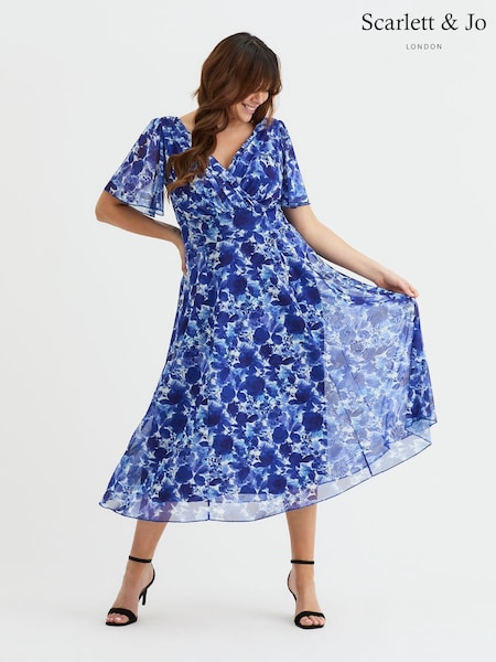 Синий - Scarlett & Jo Victoria Angel Sleeve Mesh Midi long Dress (G00924) | €113
