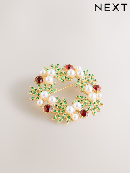Red/Green Christmas Wreath Brooch (G01025) | €11