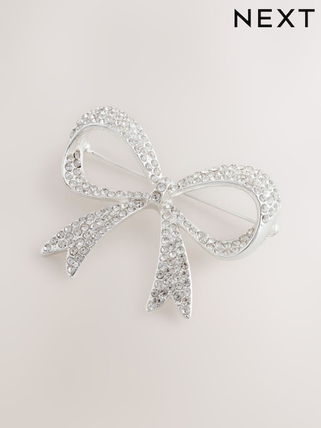 Silver Tone Bow Sparkle Brooch (G01026) | €14