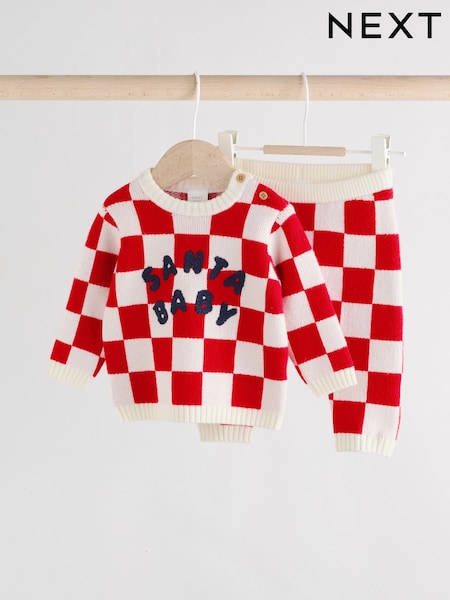 Red Santa Checkerboard Christmas Baby Jumper and Legging Set (0mths-2yrs) (G01027) | R$ 195 - R$ 215