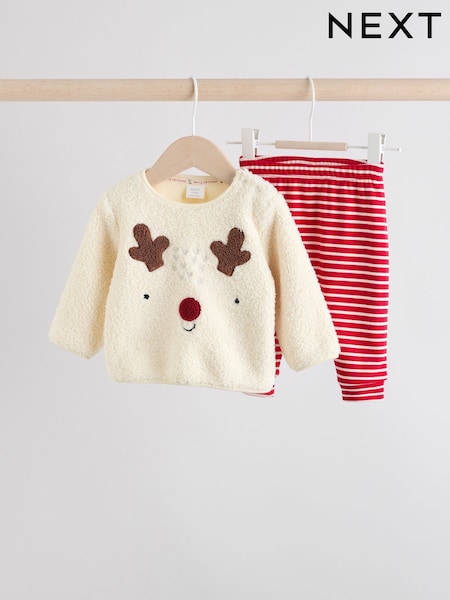 Neutral Reindeer Baby Fleece Top and Leggings Set (0mths-2yrs) (G01030) | 74 QAR - 84 QAR