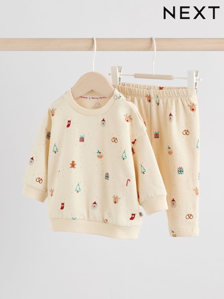 Cream - Delicate All Over Printed Christmas Baby Sweat and Jogger Set (0mths-2yrs) (G01036) | 97 LEI - 112 LEI