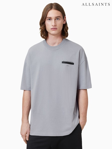 AllSaints Grey 100% Organic Cotton Redact Crew T-Shirt (G01059) | €78