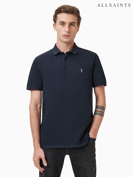AllSaints Navy Blue Reform Shortsleeve Polo Shirt (G01063) | 4,146 UAH