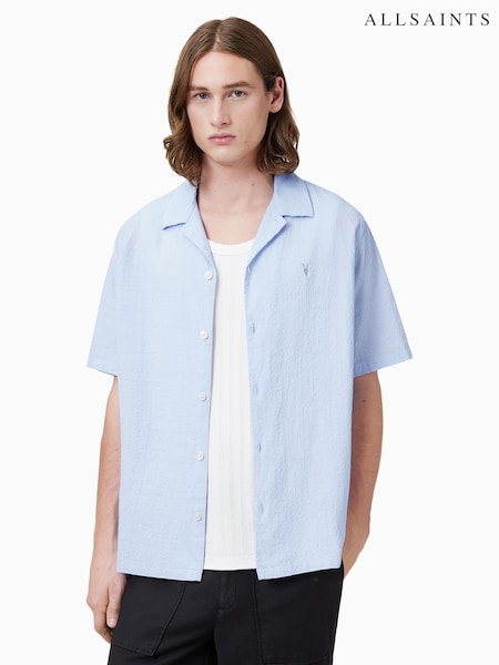 AllSaints Blue Light Valmer Short Sleeve Shirt (G01064) | €156