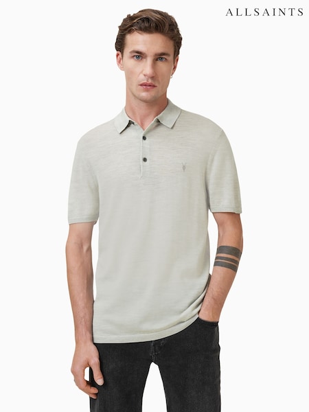 AllSaints Slate Green Mode Merino Polo Shirt (G01065) | 470 QAR
