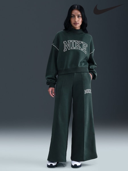 Nike Green Phoenix Fleece Wide Leg Graphic Print Logo Joggers (G01085) | €78