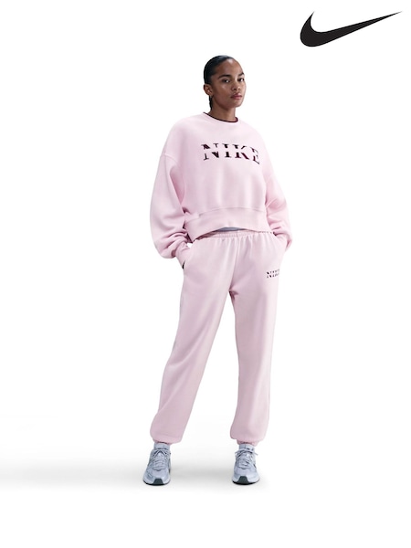 Nike Pink Oversized Phoenix Fleece High Rise Graphic Logo Joggers (G01101) | €69