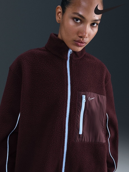 Nike Burgundy Full Zip Logo Detail Sherpa Fleece Jacket (G01103) | €114