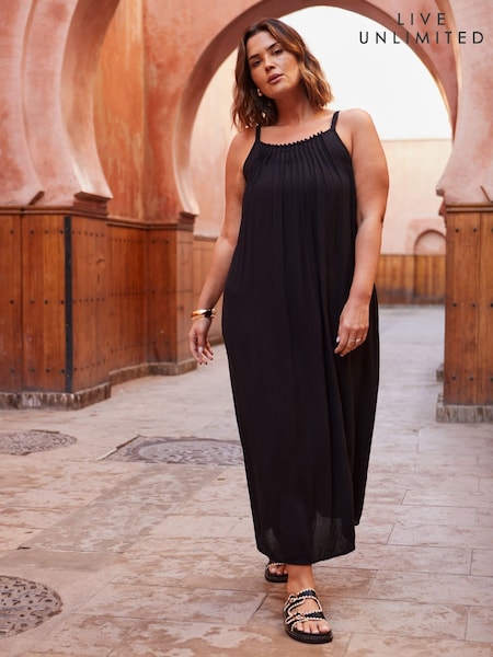 Live Unlimited Black Curve Crinkle Strappy Dress (G01178) | €101