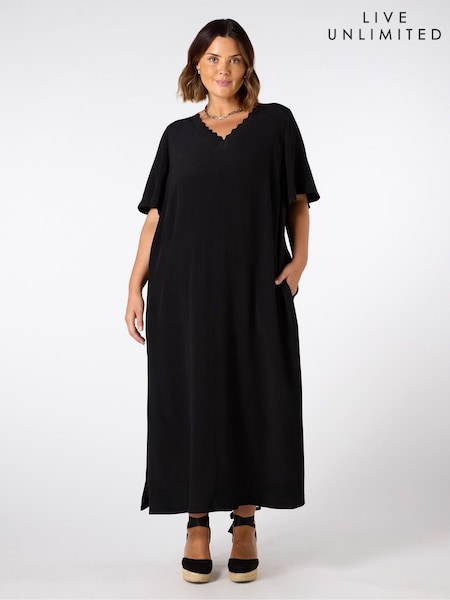 Live Unlimited Curve V-Neck Scallop Rib Dress (G01190) | 663 LEI