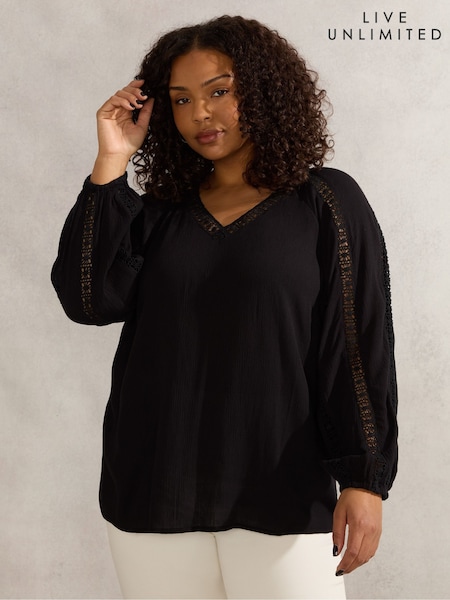 Live Unlimited Black Curve Crinkle Crochet Insert Blouse (G01200) | €87