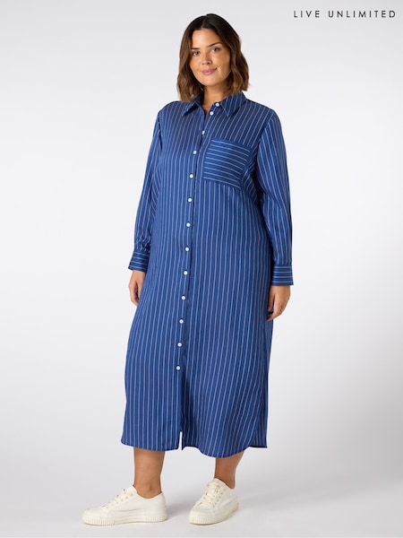 Live Unlimited Blue Stripe Print Maxi Shirt Dress (G01208) | €113