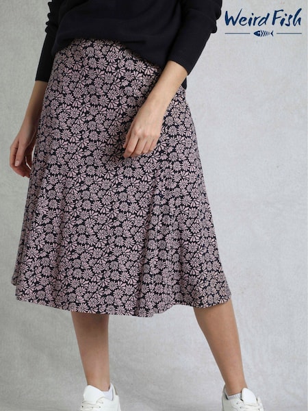 ורוד - Weird Fish Romaro Printed Jersey Godet Midi Skirt (G01221) | ‏201‏₪