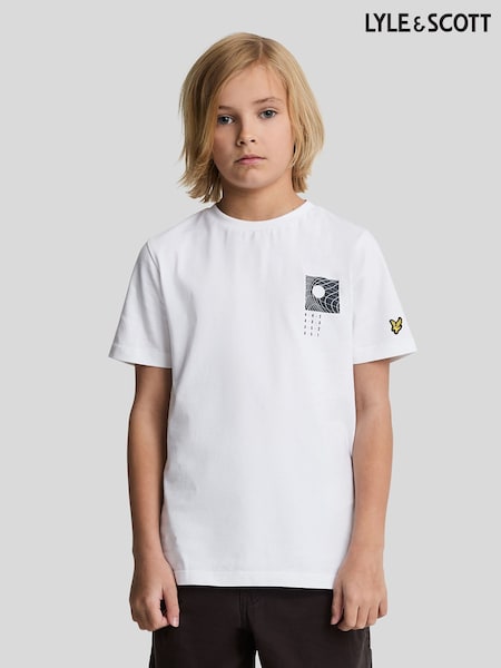 Lyle & Scott White Disrupt Graphic Print 100% Cotton T-Shirt (G01319) | €37
