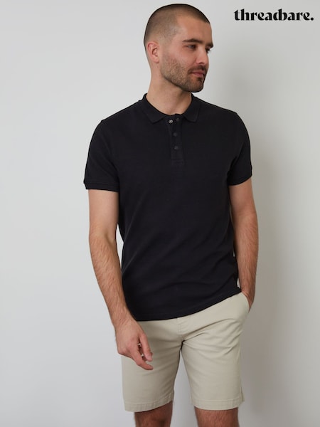 Threadbare Black Ottoman Rib Textured 100% Cotton Polo Shirt (G01374) | €28