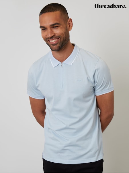 Threadbare Light Blue Birdseye Collar Quarter Zip 100% Cotton Polo Shirt (G01379) | R$ 230