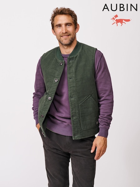 Aubin Green Calder Moleskin 100% Cotton Gilet (G01468) | €178