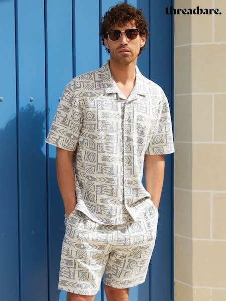 Threadbare Blue Patterned Textured Pull On Shorts (G01571) | €32