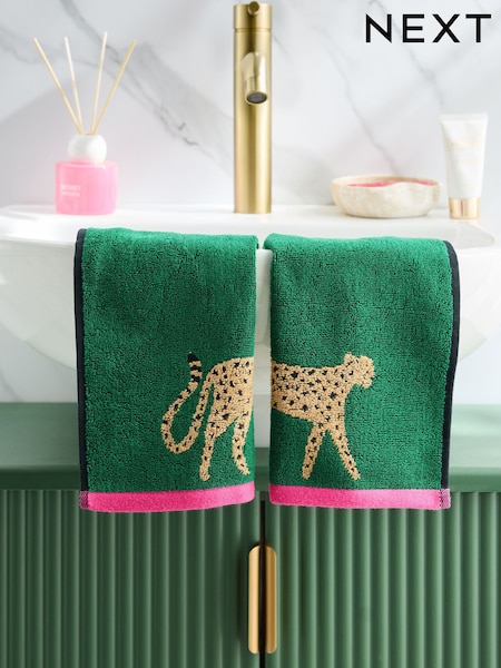 Set of 2 Cheetah Print 100% Cotton Face Cloths (G01659) | R$ 60
