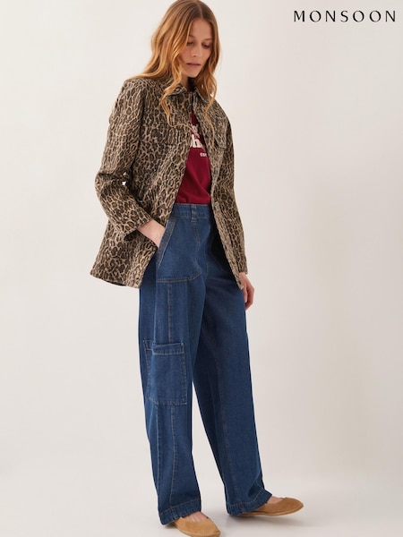 Monsoon Annie Leopard Print Denim Jacket (G01688) | 559 LEI