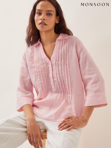 Monsoon Pink Elsie 100% Linen Blouse (G01689) | ₪327
