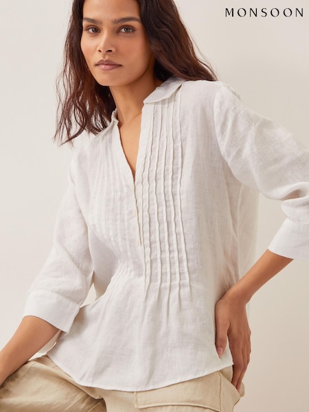 Valkoinen - Monsoon Elsie 100% Linen Blouse (G01691) | €102