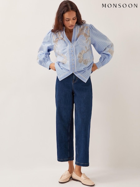 Monsoon Blue Emelie Lace Stripe 100% Cotton Shirt (G01696) | 3,905 UAH
