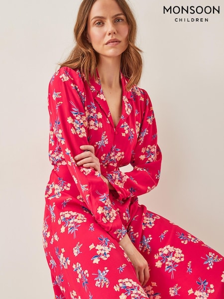 Monsoon Red Sarah Floral Print Midi Dress (G01708) | €99