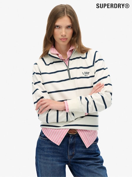 Superdry White Athletic Essentials Stripe Half Zip Jumpers (G02084) | €68