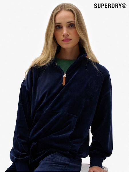 Superdry Blue Country Club Velour Quarter Zip Sweattop (G02096) | €84