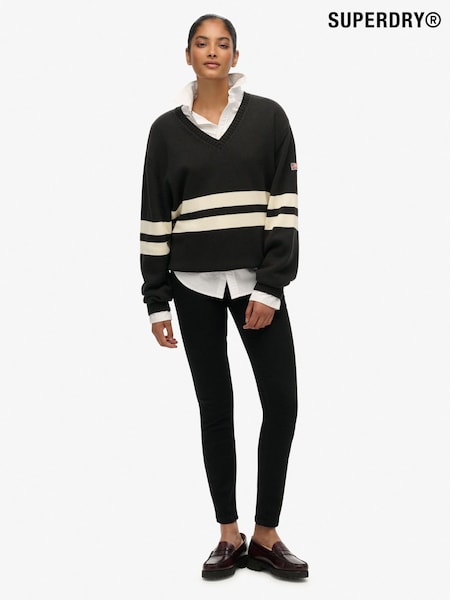 Superdry Grey Oversized Striped V-Neck Jumper (G02099) | €76