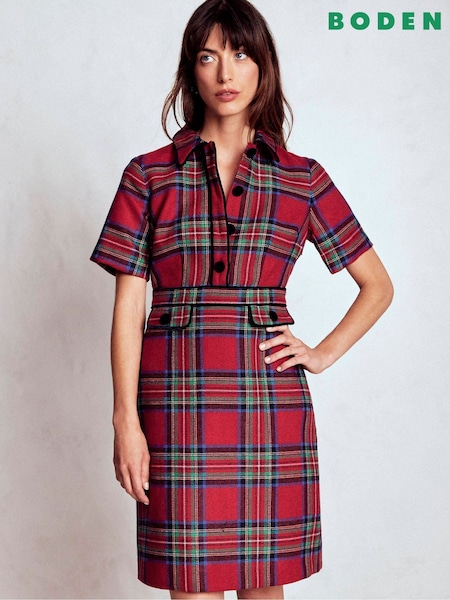 Boden Red Eda Check Shift Dress (G02267) | €203
