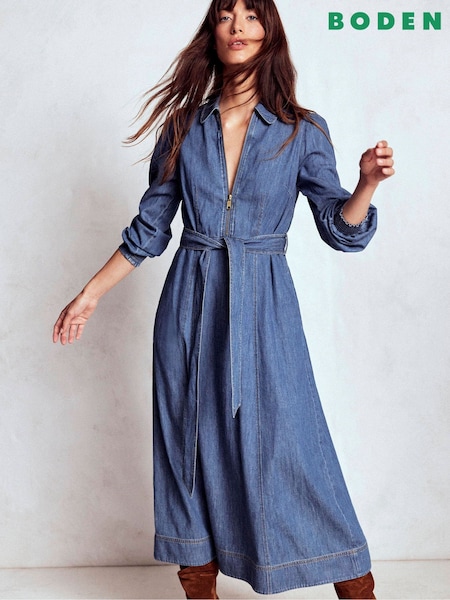 Boden Blue Adelaide Zip Denim Midi Dress (G02272) | €221